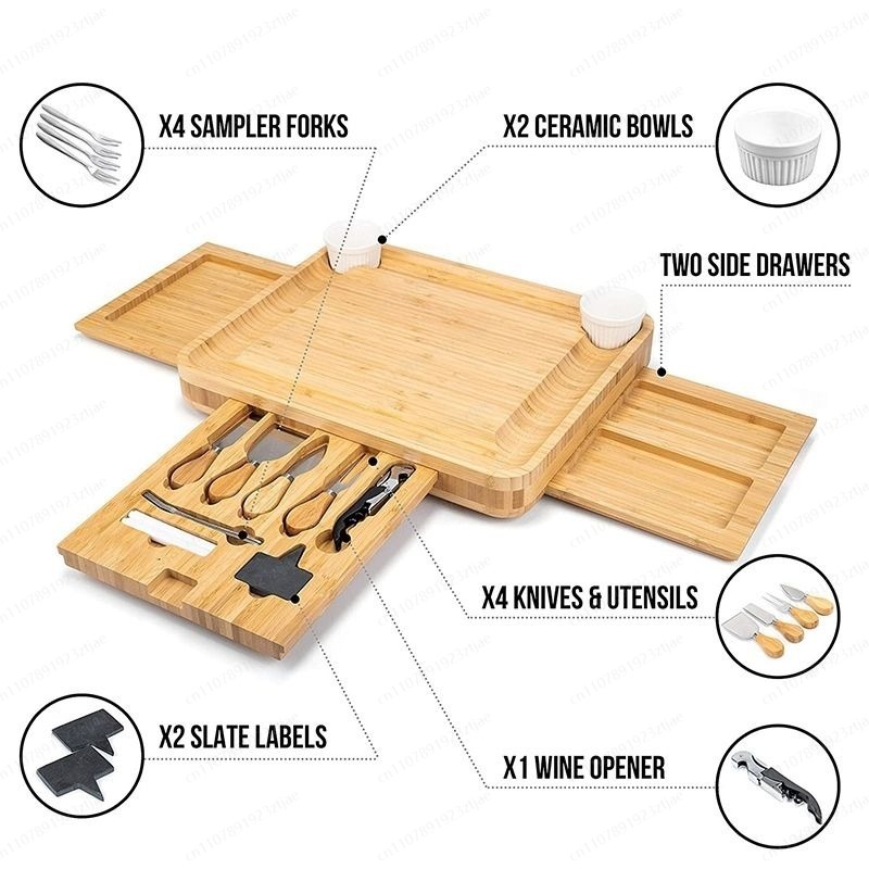 3-Drawer Bamboo Cheese & Cutti - Bamboo Cutting Board 评论和价格