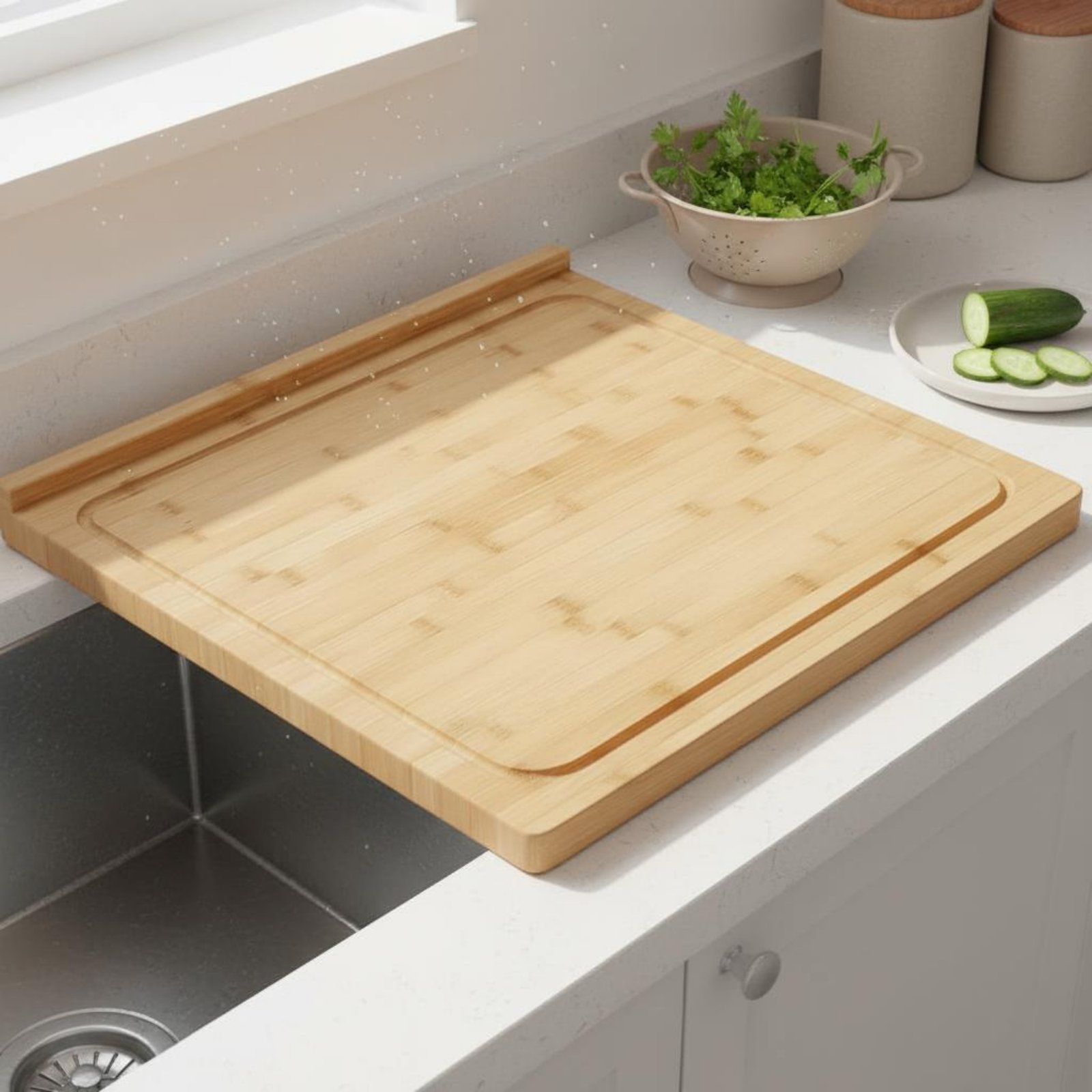 Over the Sink Cutting Board Mu - Bamboo Cutting Board 评论和价格